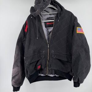 Snap-on Tools Mens XL Black Quilted Canvas Hooded Work Jacket Bomber American